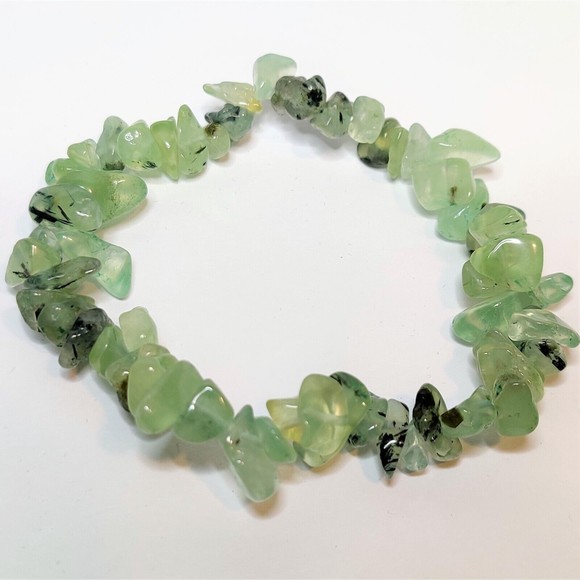 Prehnite w/ Rutile Stretch Bracelet 5-8mm chip natural stone w/ felt pouch-CB02 - Picture 7 of 10